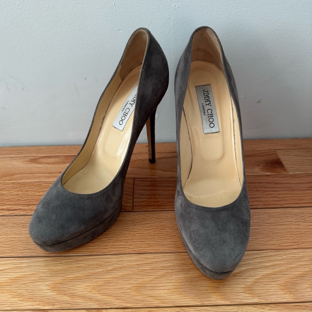 Jimmy Choo Cosmic 120mm Gray Platform Heels size 38.5